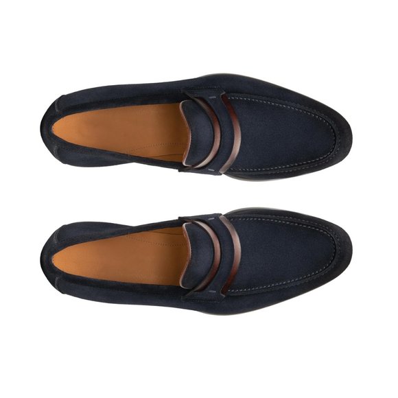 Bashwood Handmade Suede Leather Navy Blue Loafers